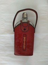 Fiaschetta Porta Liquori anni '70 da viaggio  Whisky Tappo Inox Custodia Pelle