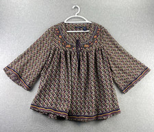 Life Style Woman 3X Plus Leaf Print Embroidered 3/4 Bell Sleeve Boho Tunic Top