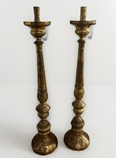 Coppia candelabri Da Altare Antichi 800 - Legno D’orato A Foglia d’oro - Italia