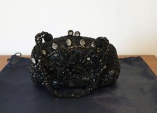 Borsetta donna, clutch bag, pochette da sera ricamata con pietre e perline, nero