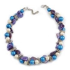 Blue/ White Faux Pearl and