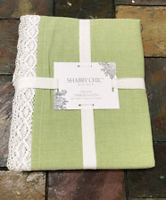 Tovaglia shabby chic verde bianco bordo pizzo 100% cotone 60" x 84"