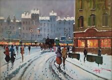Antonio Gravina Boulevard di Parigi sotto la Neve Belle Époque Dipinto ad Olio