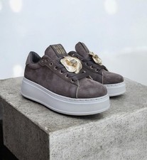 SNEAKERS DA DONNA GIOIELLO L623 BROWN SCARPE PLATFORM CON ACCESSORIO ORO