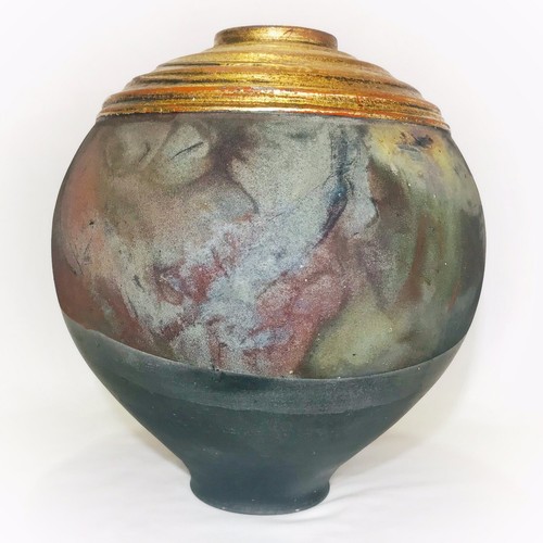 Vaso raku iridescente firmato - vaso,