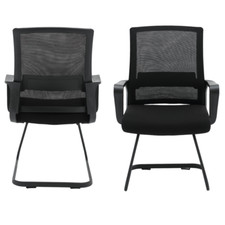 SET 2 SEDIA SALA D'ATTESA POLTRONA UFFICIO STUDIO CON BRACCIOLI TESSUTO NERO PC