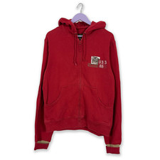 Felpa Timberland rossa in cotone con zip e cappuccio - Taglia L uomo