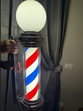 BARBER POLE INSEGNA LUMINOSA BARBIERE ROTANTE BARBERSHOP 55x15x22CM