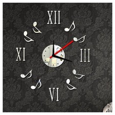 OROLOGIO DA PARETE MODERNO ADESIVO MURO 3D NUMERI ROMANI NOTE MUSICALI SPECCHIO