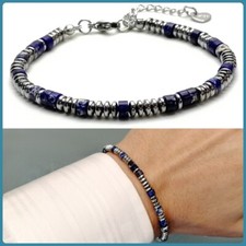 Bracciale da Uomo in Acciaio con Perle di Pietre Dure con lapistazzuli blu donna