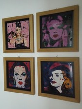 4 Dipinti di Kino Mistral "Omaggio a Andy Warhol" Tecnica Mista 25x25cm+cornice