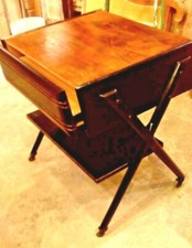 carrellino portatelevisore  in legno   anni 50 restaurato vintage nero e radica