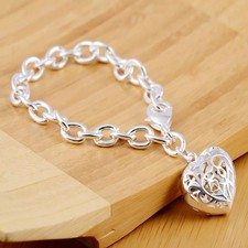 Bracciale A Catena Donna In Argento 925 Con Ciondolo Al Polso a Forma di Cuore.
