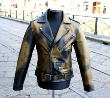 Giubbotto giacca chiodo pelle stile moto oro nero biker modello anni 90 taglia L