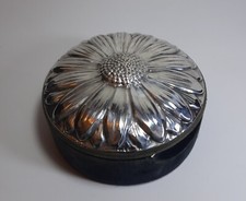 Scatola Rotonda Vintage Velluto Fiore Argento 925 Margherita cm 15 Porta Gioie