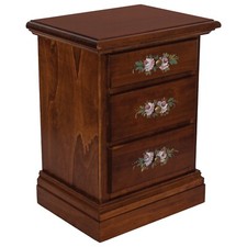 COMODINO IN LEGNO ARTE POVERA 3 CASSETTI NOCE SCURO DECORATO A MANO