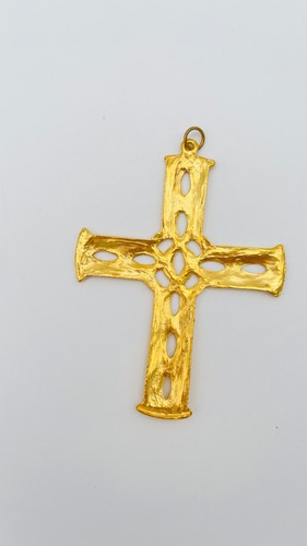 Ciondolo croce strass tono oro