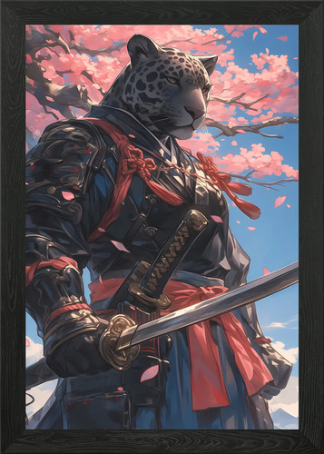 Leopard samurai framed - leopard, wall