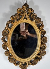 Specchio da parete vintage in gesso ornato oro rococò ovale stile fiorentino 23,5x16