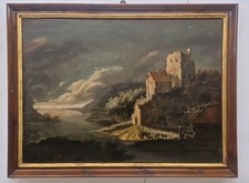 Dipinto Olio Su Tela. Rovine Della Campagna Romana.  Scuola Italiana 1884