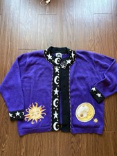 Maglione cardigan Storybook Knits XL con bottoni Halloween celeste RARO