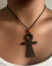 Collana Rasta Roots Africa Healing Brown croce fatta a mano cocco uomo...