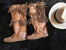 INDIANINI STIVALI FRANGE PELLE L DI R 37 DONNA SCARPONCINI MORBIDI MARRONI CUOIO