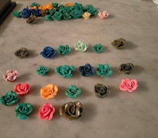 fiori fimo/polimero? vintage lotto 48 pezzi rose fatto a mano vari colori