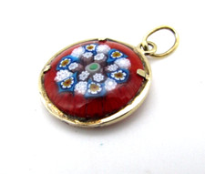 Ciondolo Charm Argento 900 Micro Mosaico Vetro Fiori Rossi Murano? Italia Vermeil