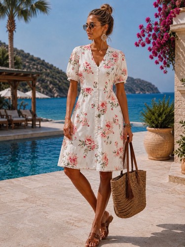 Abito lino vintage zara - lino, stampa