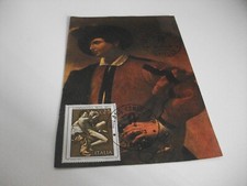 PITTURA CARAVAGGIO FOGLIO CON PITTURA E FRANCOBOLLO ITALIA PITTORE CARAVAGGIO