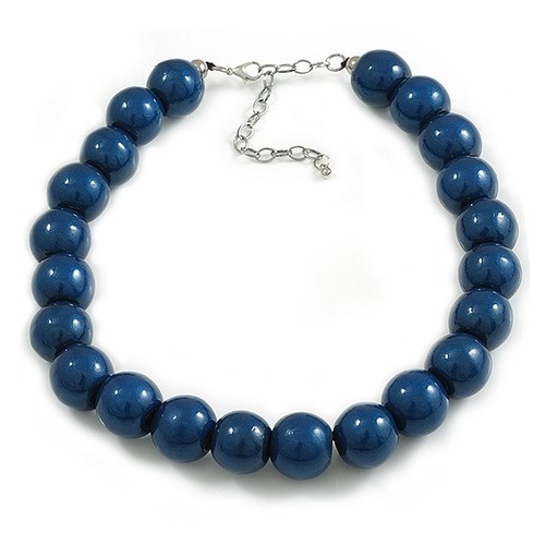 Collana perle legno blu - di,