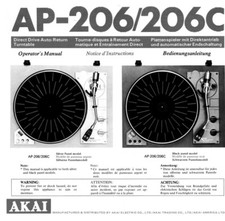 Akai AP-206 AP-206C Giradischi Manuale Istruzioni Proprietario