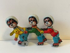 Orsetti giocattolo di latta vintage pattinagio sul ghiaccio made in Japan