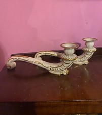 coppia di portacandele in porcellana bianca e dorata antichi