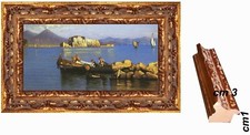 Napoli,Pescatori Stampa con cornice oro barocca da cm.3  Misura Stampa cm. 30x68
