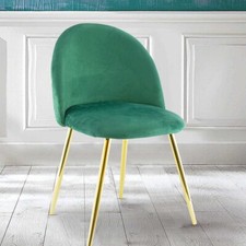 SET 4 SEDIE TAVOLO POLTRONCINA VINTAGE SALONE IN VELLUTO VERDE PIEDI DORATI ORO