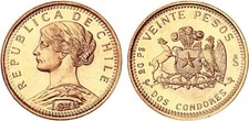 Cile 20 pesos 1976 oro PP