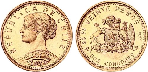 Cile pesos 1976 oro pp - 20,