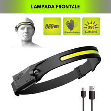 Torcia Frontale LED Ricaricabile USB Type-C Lampada Testa Headlamp Potente