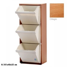 MOBILE MOBILETTO PATTUMIERA PER RACCOLTA DIFFERENZIATA 3 SCOMPARTI CILIEGIO