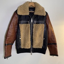 DSQUARED 2 Bomber Giacca di Pelle Mista 46 Piccolo Nero Marrone Italia