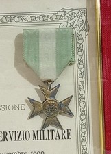 37477 Diploma + Medaglia - Croce d'oro per anzianità di servizio Militare 1932 