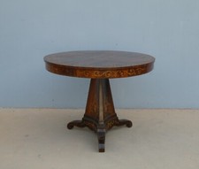 Tavolino tavolo tondo Carlo X lastronato in palissandro, intarsiato, metà 800!