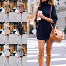 Maglione donna vestito manica 3/4 pullover maglione maglia cavo girocollo vacanza nuovo