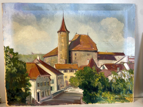 Antico dipinto olio cartone - olio,