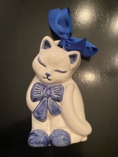 RARO RITROVAMENTO gatto decorato in ceramica stile DELFT vintage firmato THUN art 6"