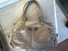 Borsa di vera pelle beige grandezza media con lampo a spalla