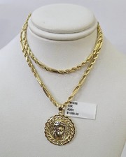 Collana con ciondolo testa di Gesù catena corda Milano 10k SET 3mm 18"-26" pendente