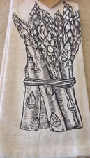 ASCIUGAMANI CUCINA COUNTRY CHIC (2) NATURALI CON ASPARAGI 90% COTONE 10% LINO NUOVI CON ETICHETTE